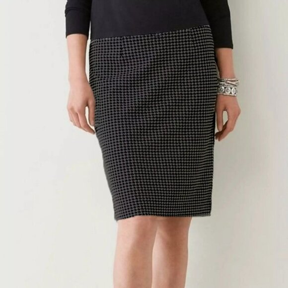 J. Jill Ponte Knit Skirt Black Gray Houndstooth - Picture 1 of 11